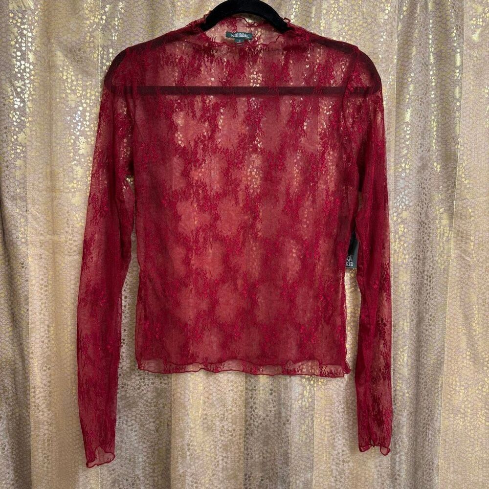 Wild Fable Dark Red Long Sleeve Sheer Lace Boho Top Medium NWT